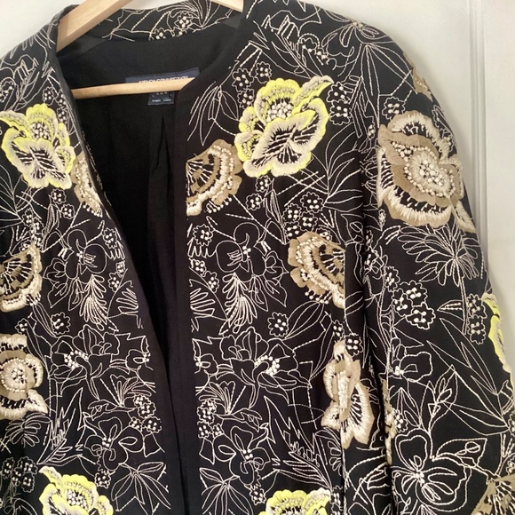 French Connection Floral Embroidery Long Sleeve Open Front jacket Black Size 10 - Picture 3 of 16